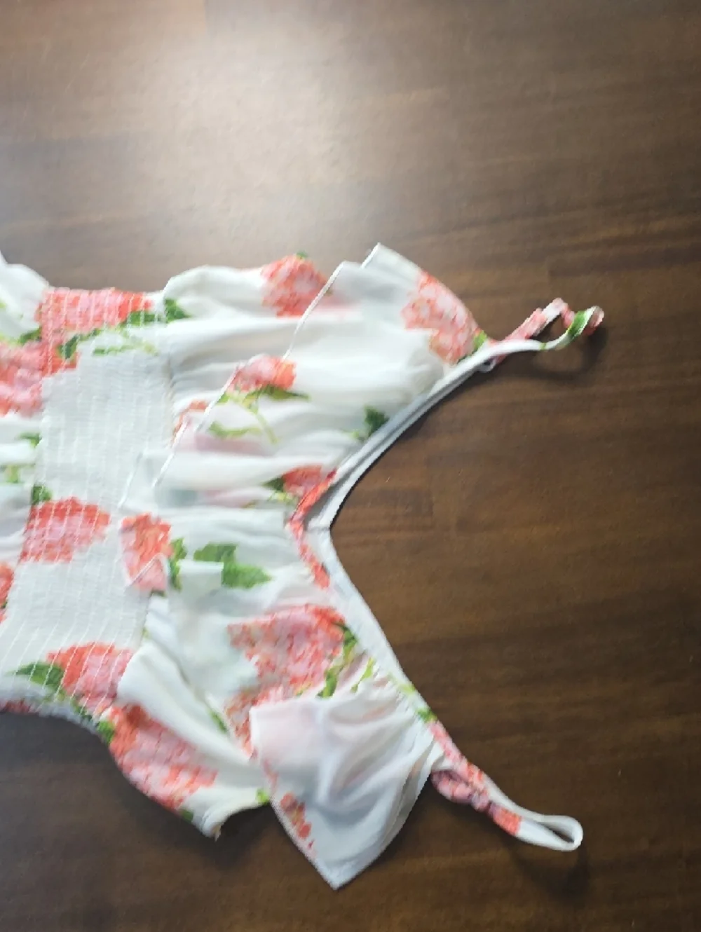 Womens White Floral Ruffled Asymmetrical Dress - Pink Hydrangea Print - Picture 3 of 4